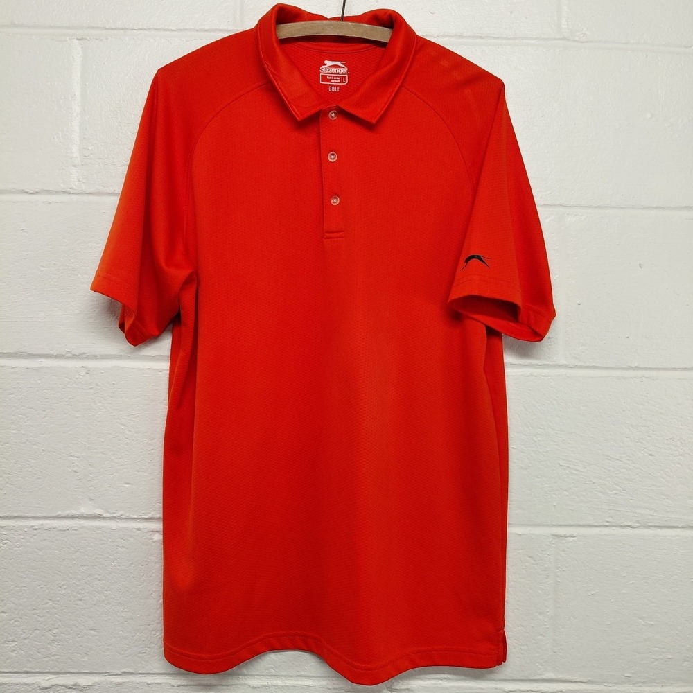 Slazenger Polo Golf Shirt Mens LARGE Vibrant Solid Orange Short Sleeve Collared